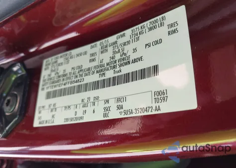 2015 Ford F-150 Lariat z USA, uszkodzony, nr VIN 1FTEW1EF4FFB54823